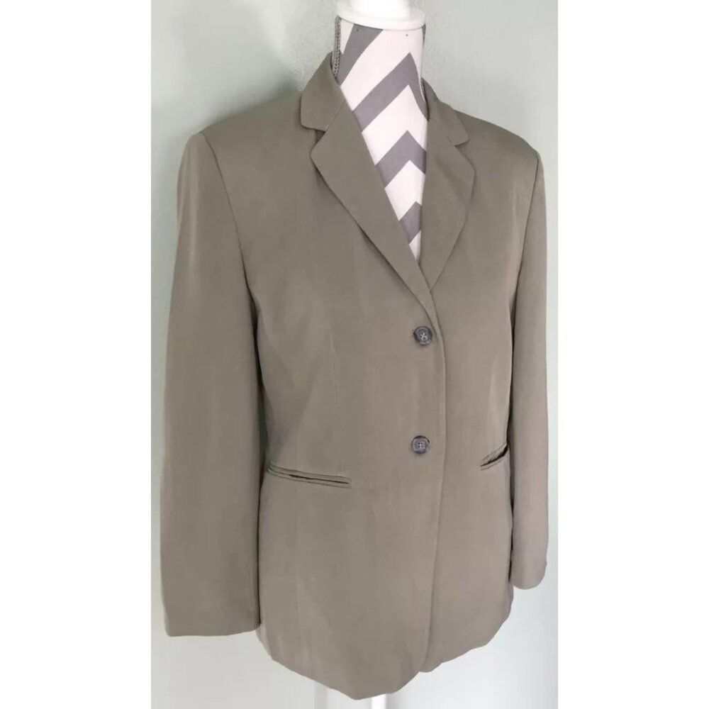 Talbots Gray Green Solid Pure Silk 2 Button Blaze… - image 2